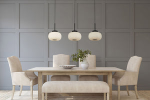 Lampadario Contemporaneo Lumina Acciaio Bianco Vetro Nero 3 Luci E27