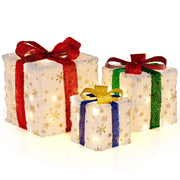 Set di 3 scatole regalo illuminate per Natale, Decorazione natalizia pre-illuminata con 48 luci calde e luminose-Decorazioni natalizie