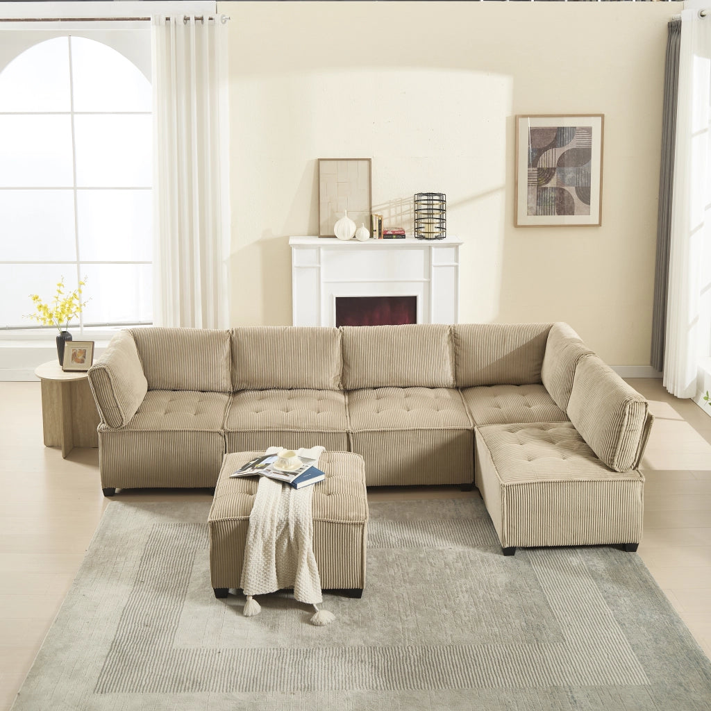 DIVANO MODULARE 6 POSTI 308x154x81,99 cm Corduroy Khaki