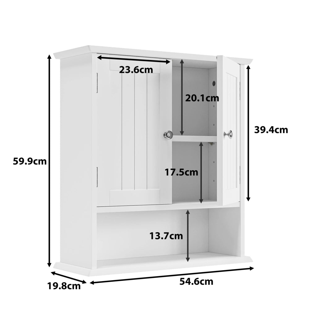 Armadietto da bagno sospeso bianco in MDF con ripiani regolabili