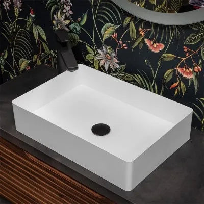 Lavabo da appoggio rettangolare 58x38 cm in acciaio inox bianco opaco  Goya