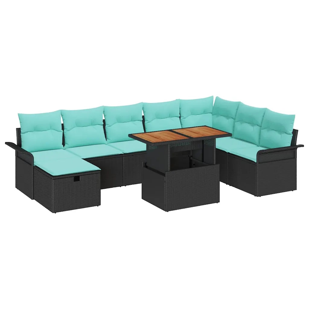 Set Divano da Giardino 9 pcs Nero polyrattan