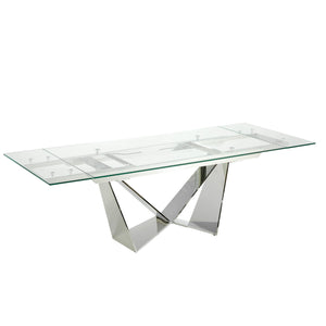 Tavolo da pranzo allungabile rettangolare vetro temperato e acciaio cromato