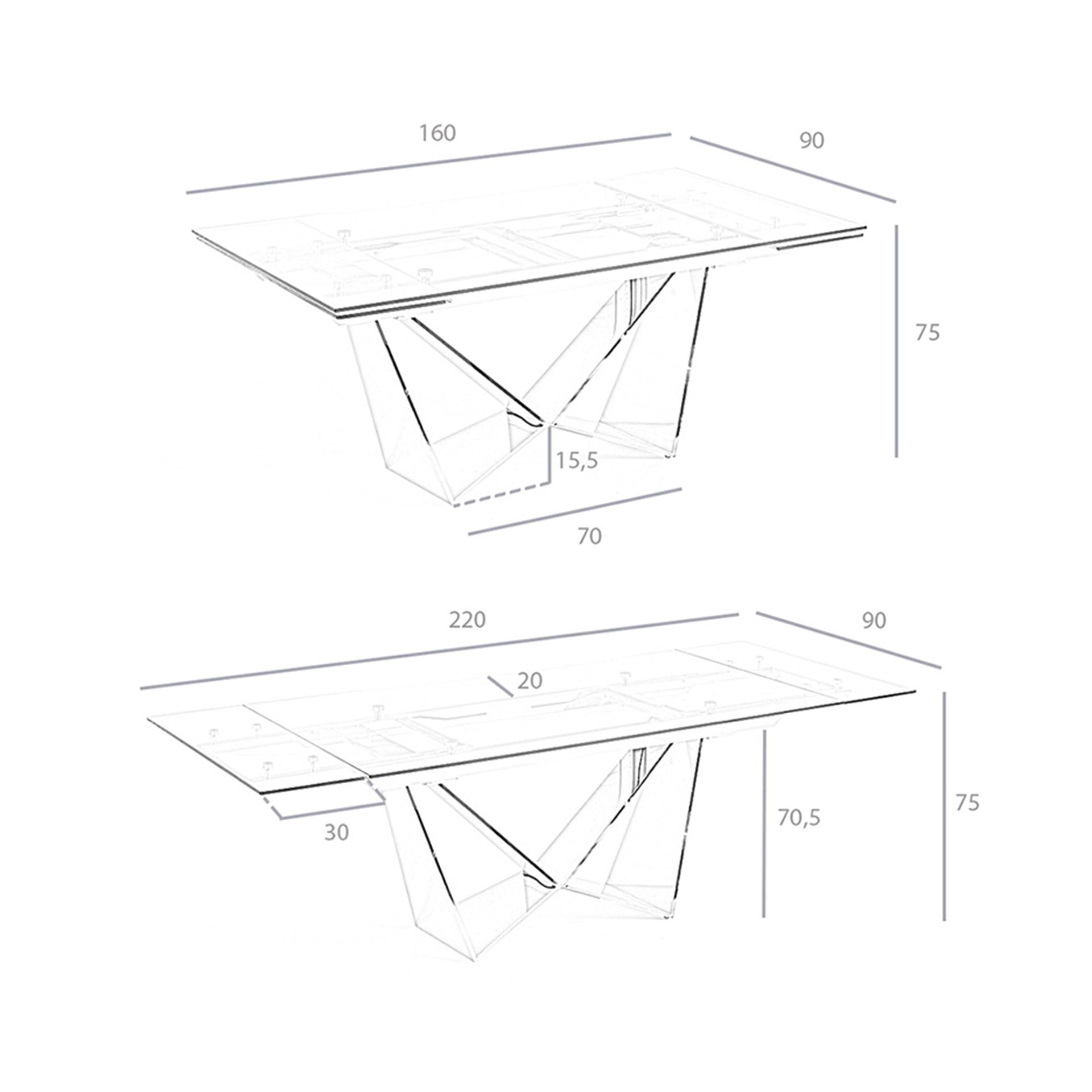 Tavolo da pranzo allungabile rettangolare vetro temperato e acciaio cromato