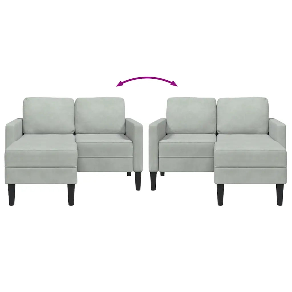 Divano 2 Posti con Chaise a L-Sofa 2 Posti con Chaise Grigio Chiaro 125 cm in Velluto