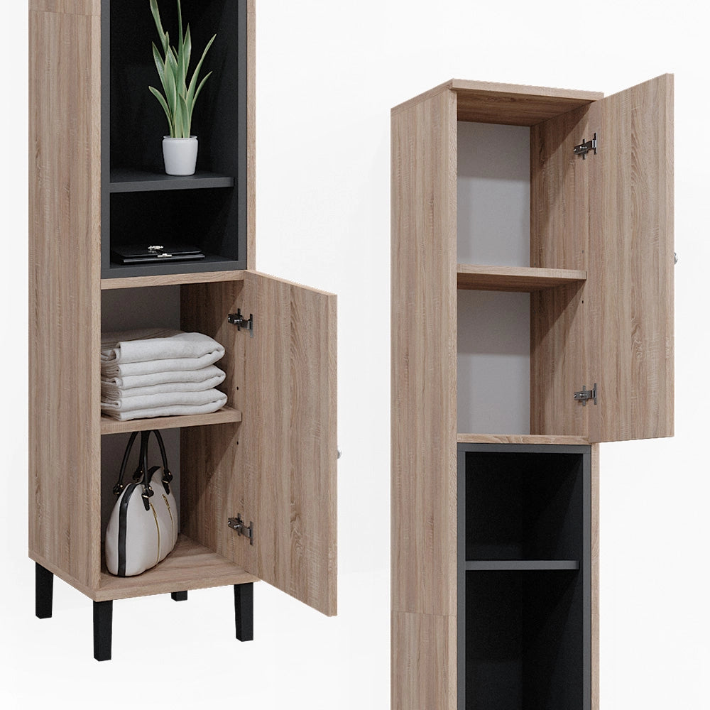 Vicco Armadio per il bagno Marrone 30 x 190 cm con ante e vani a giorno