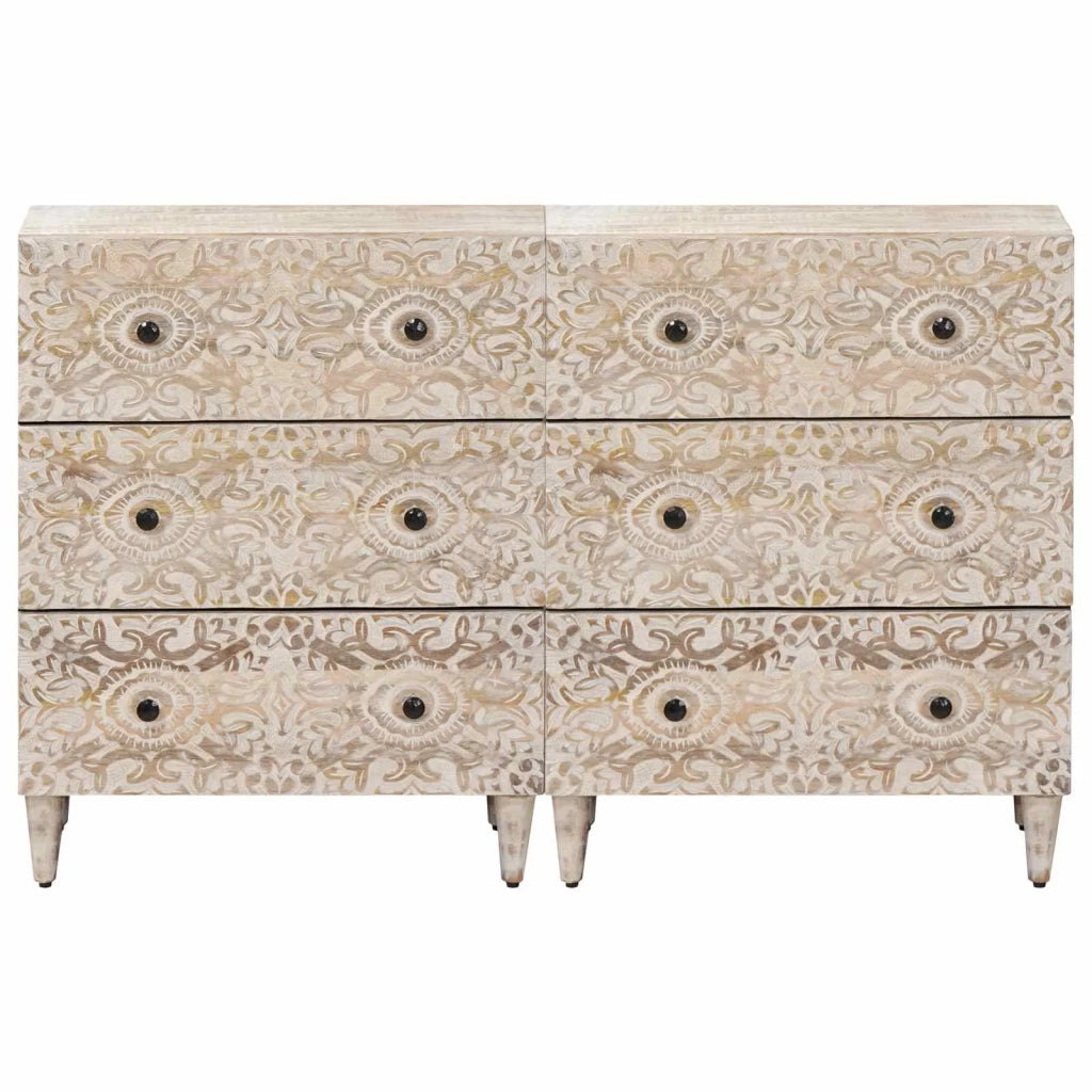 Credenza 2 pcs Bianco 60 x 33,5 x 75 cm Legno di mango massello 3310112