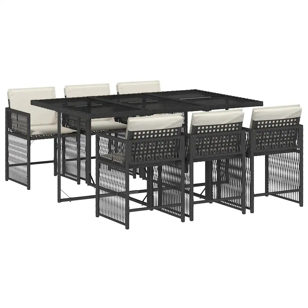 Set da Pranzo da Giardino 7 pz Nero con Cuscini in Polyrattan 3211626