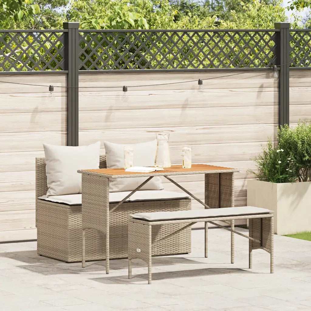 Set da Pranzo da Giardino 3 pz con Cuscini Beige in Polyrattan