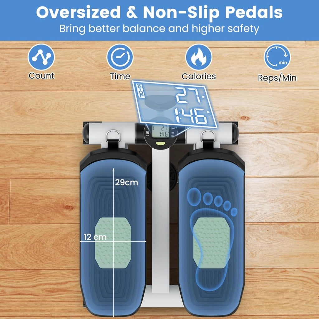 Mini Step Fitness Casa, Stepper Idraulico con Fasce di Resistenza, Altezza Regolabile, Schermo LCD, Pedali Antiscivolo, Attrezzatura Cardio per Allenamento Corpo, Esercizio