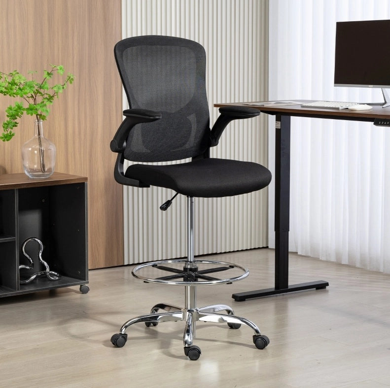 Sedia da disegno ergonomica nera con supporto lombare 4D