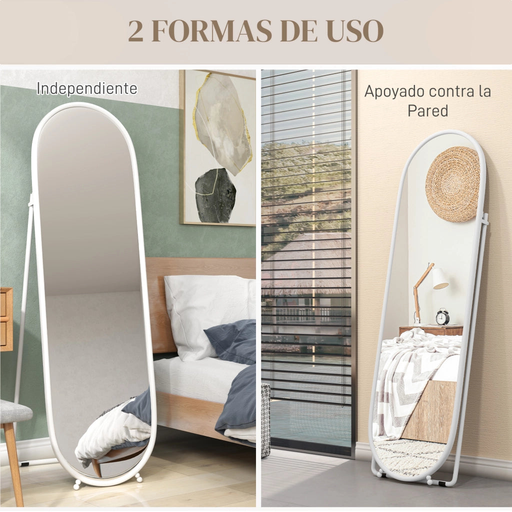 Specchio da Parete Ovale con Cornice in Metallo ¨C zephmum ¨C Bianco 40x4x160 cm