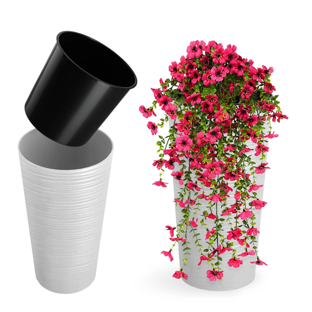 Vaso da fiori KADAX, bianco, alto, con inserto, 36 cm