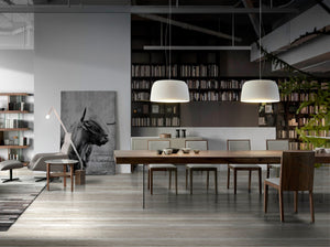 Tavolo da pranzo rettangolare noce e vetro temperato