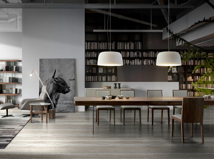 Tavolo da pranzo rettangolare noce e vetro temperato