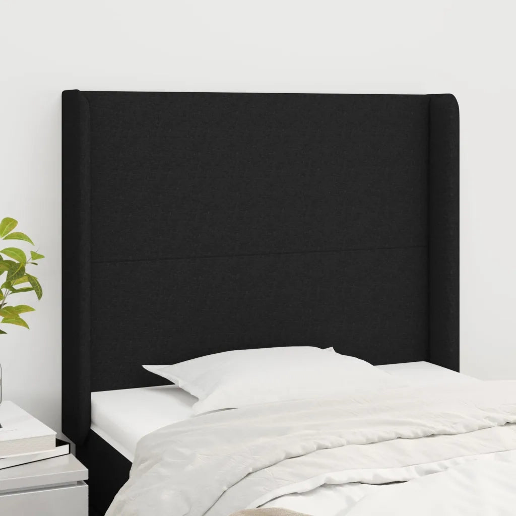 Testiera | Testata ad Orecchio Nera 103x16x118/128 cm in Tessuto