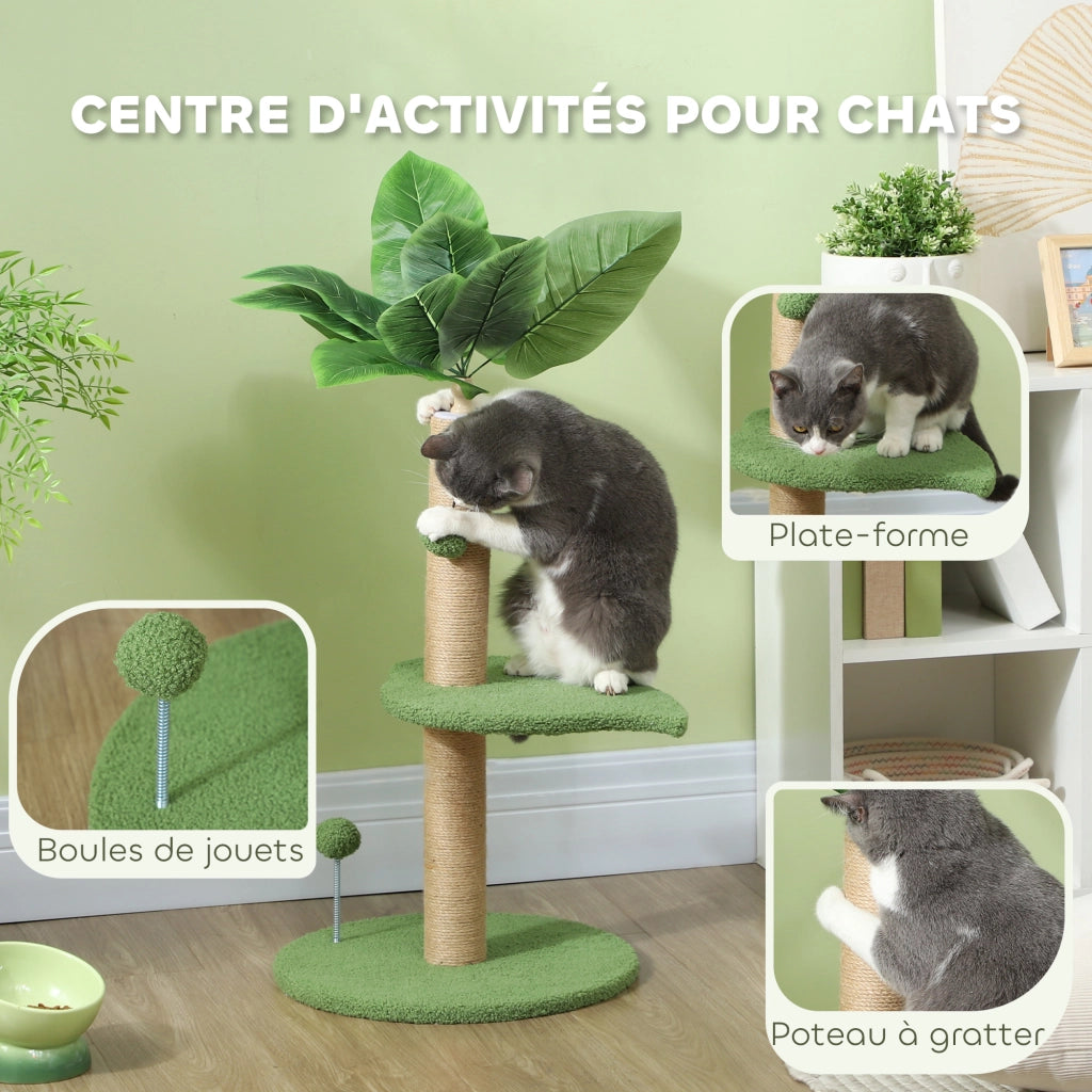 Tiragraffi per gatti con piattaforme in peluche ¨C Xylo ¨C altezza 83 cm, sisal, giochi palla
