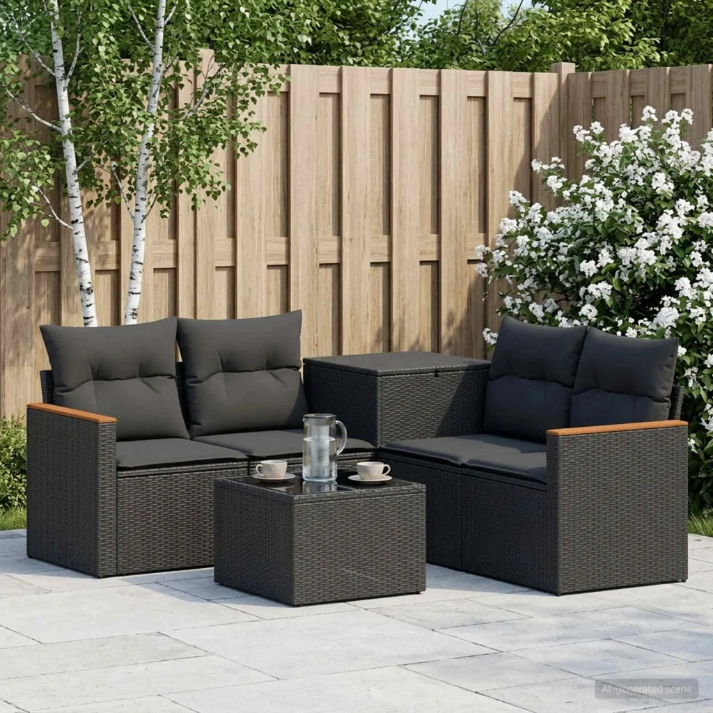 Set di divani 6 pz Nero Rattan sintetico e Acciaio 3447607