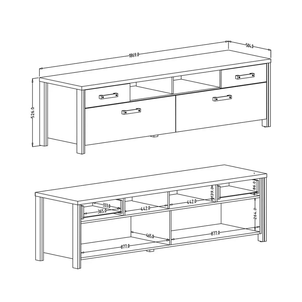 Mobile per TV WINDSOR grigio antracite e rovere scuro - 190 cm - 2 porte, 2 cassetti, 2 vani - 187 x 52.6 x 50.4 cm