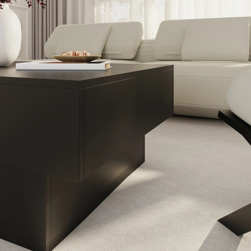 Tavolino Centrale Lens da Salotto con Piano Scorrevole 80 x 60 x 36 cm - Nero [en.casa]