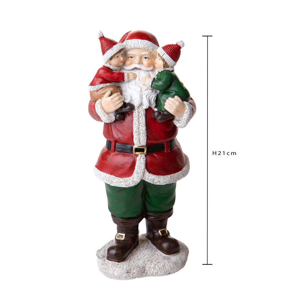 Babbo Natale con Bambini in Braccio Decorazione Natalizia 21 cm