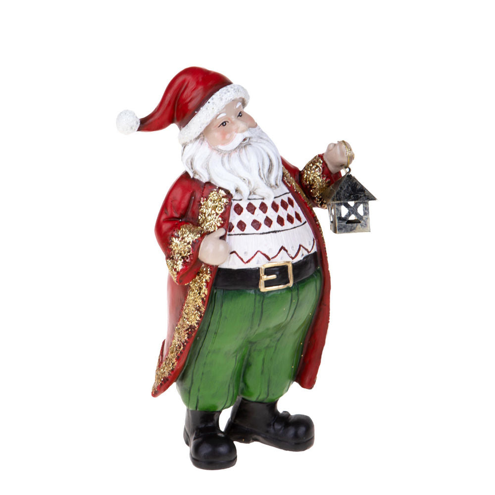 Babbo Natale con Lanterna in Ceramica Decorazione Natalizia 24 cm