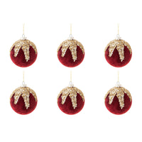 Palline di Natale in Velluto Rosso e Strass Oro Formato: 100 mm