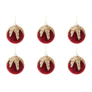 Palline di Natale in Velluto Rosso e Strass Oro Formato: 100 mm