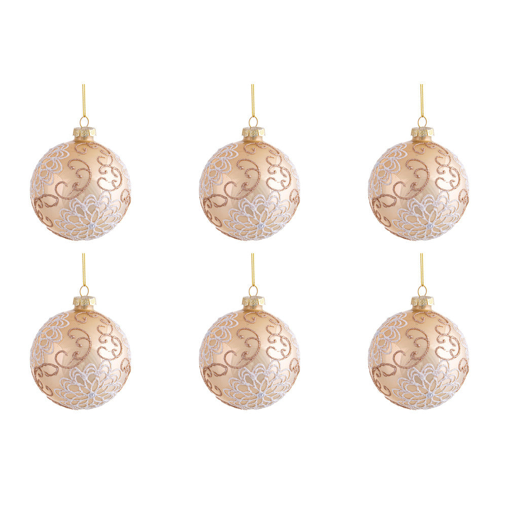 Palline di Natale in Vetro con Ricami Oro e Bianco Formato: 80 mm