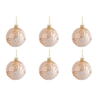 Palline di Natale in Vetro con Ricami Oro e Bianco Formato: 80 mm