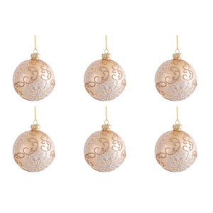 Palline di Natale in Vetro con Ricami Oro e Bianco Formato: 80 mm