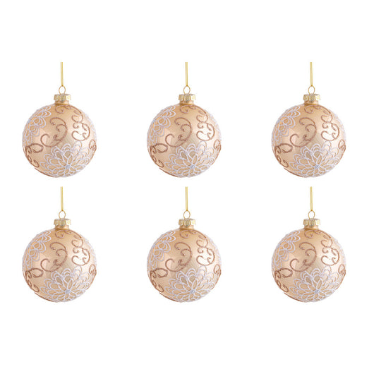 Palline di Natale in Vetro con Ricami Oro e Bianco Formato: 80 mm