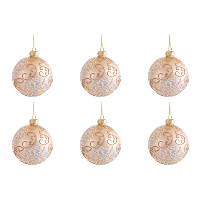 Palline di Natale in Vetro con Ricami Oro e Bianco Formato: 80 mm