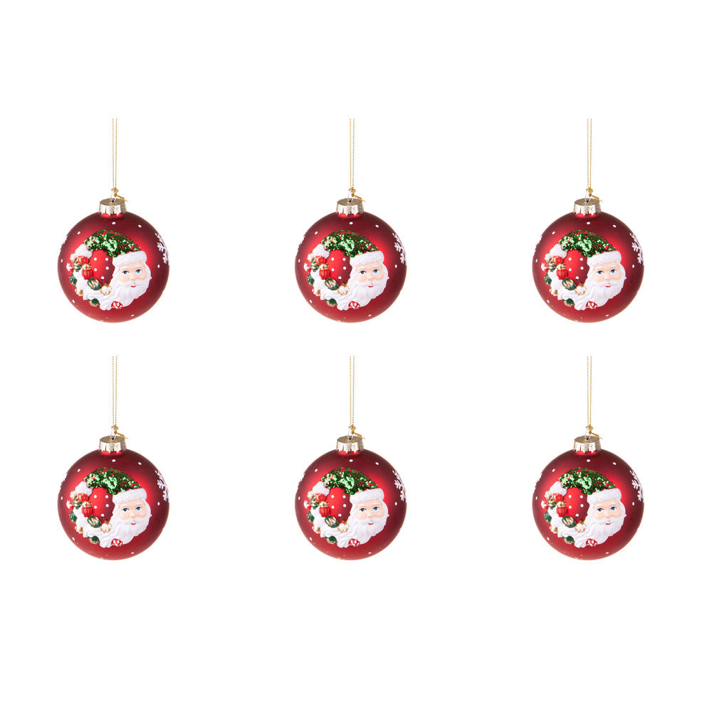 Palline con Babbo Natale e Fiocco di Neve Rosse Formato: 80 mm