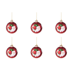 Palline con Babbo Natale e Fiocco di Neve Rosse Formato: 80 mm