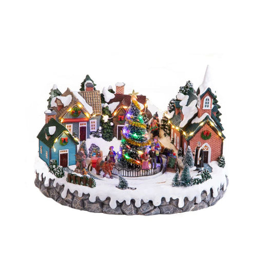 Villaggio con Albero di Natale in Piazza con Luci Musica e Movimenti