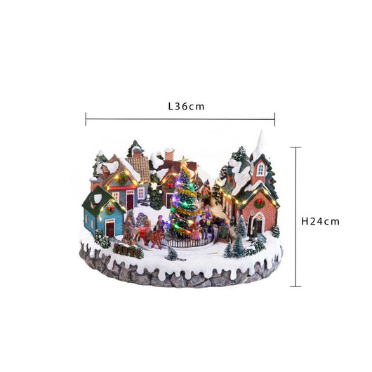 Villaggio con Albero di Natale in Piazza con Luci Musica e Movimenti