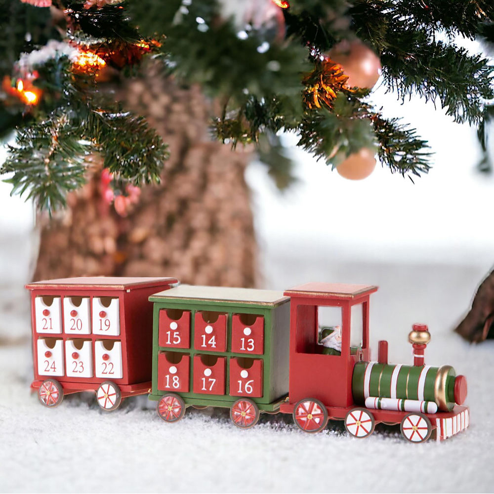 Calendario dell'Avvento a forma di Treno in Legno 49 cm