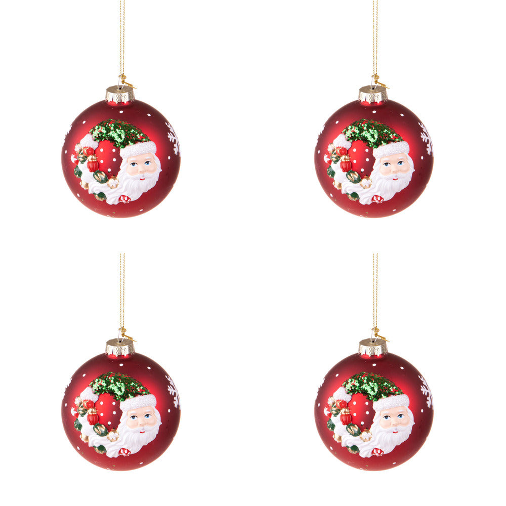 Palline con Babbo Natale e Fiocco di Neve Rosse Formato: 100 mm