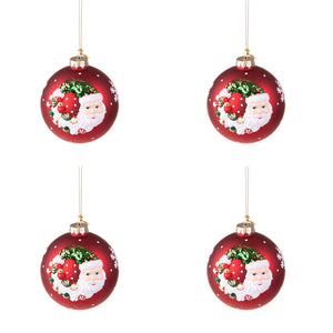 Palline con Babbo Natale e Fiocco di Neve Rosse Formato: 100 mm