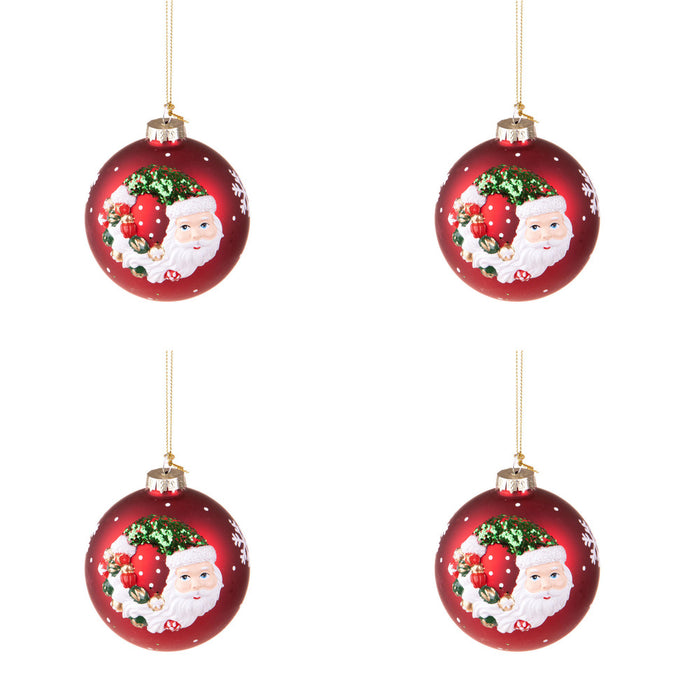 Palline con Babbo Natale e Fiocco di Neve Rosse Formato: 100 mm