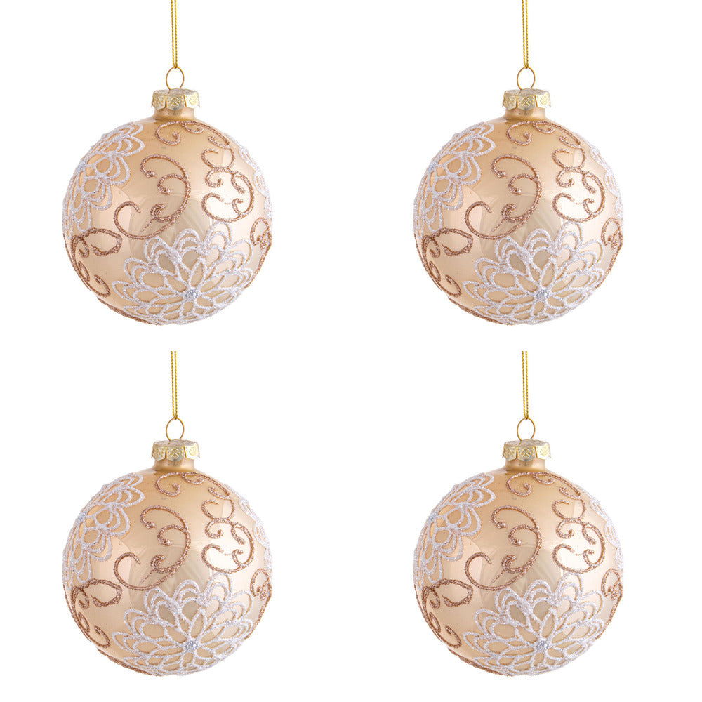 Palline di Natale in Vetro con Ricami Oro e Bianco Formato: 100 mm