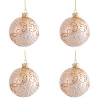 Palline di Natale in Vetro con Ricami Oro e Bianco Formato: 100 mm