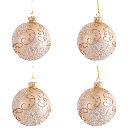 Palline di Natale in Vetro con Ricami Oro e Bianco Formato: 100 mm