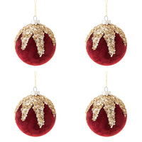 Palline di Natale in Velluto Rosso e Strass Oro Formato: 80 mm