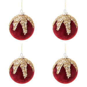 Palline di Natale in Velluto Rosso e Strass Oro Formato: 80 mm