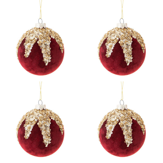 Palline di Natale in Velluto Rosso e Strass Oro Formato: 80 mm