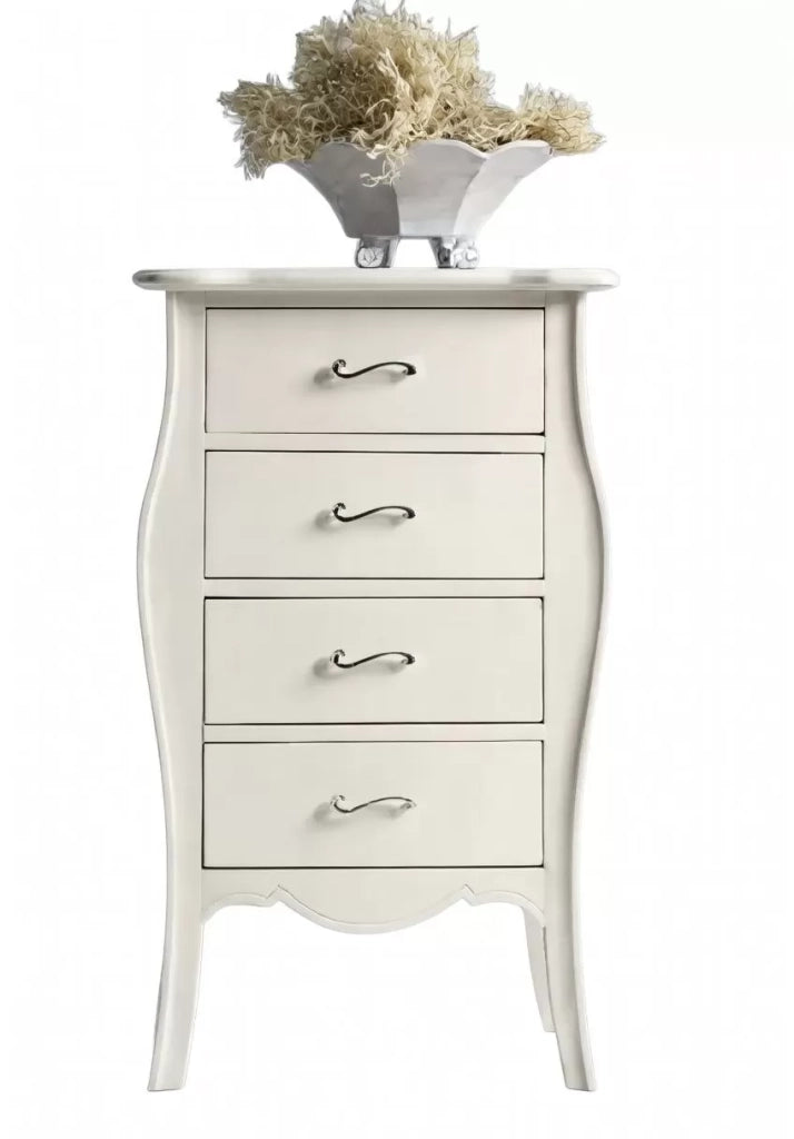 Cassettiera 4 cassetti in legno arte povera laccato bianco opaco l.62 x p.42 h.105 (3034) - Mobili 2G