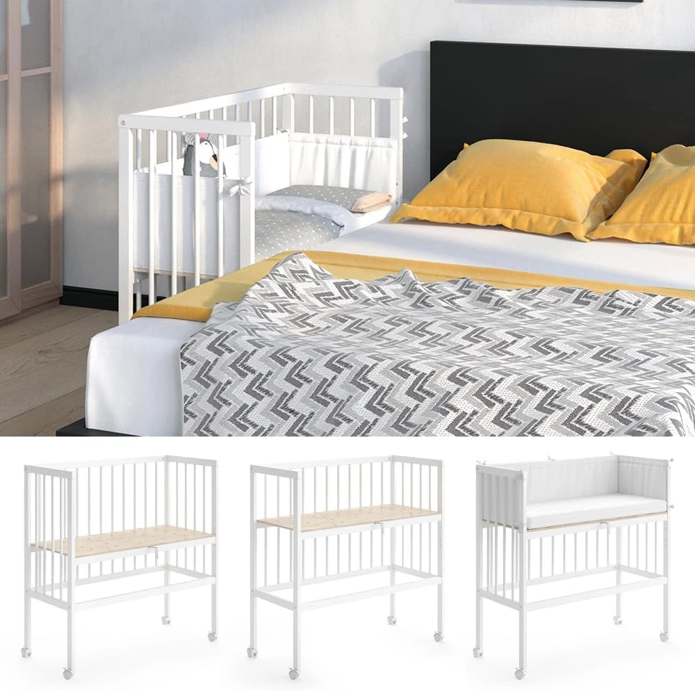 Lettino da attaccare al letto Sophie, Bianco, 94 x 42.5 cm 1 binario laterale, regolabile in altezza con ruote per un facile posizionamento