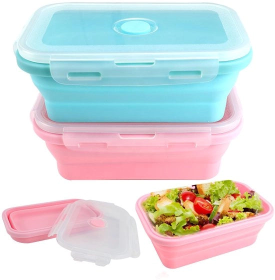 Borse di conservazione alimentare opzionabili, 2-pack Borsa da picnic opzionabile con coperchio, 800 ML Borsa da picnic opzionabile, Borsa da conservazione alimentare opzionabile in silicone Adatta per campeggio picnic ufficio cucina (Blu + Rosa)